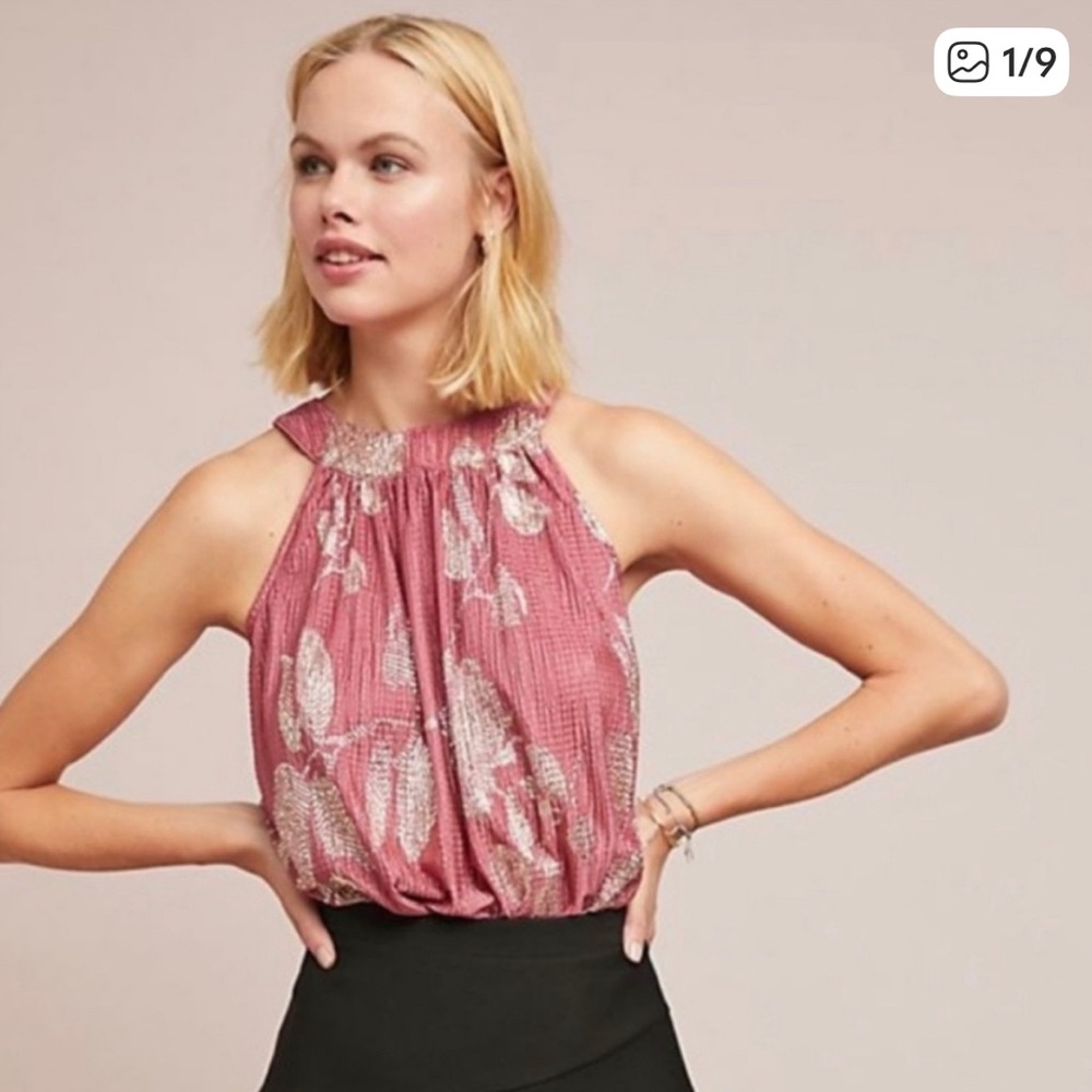 🌸 Feather and Bone by Anthropologie Sleeveless Pink Floral Top | XS